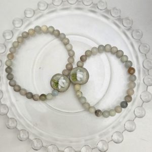 아마조나이트 원석, 흰색 연꽃 무늬 핸드페인팅 세라믹 비드 팔찌